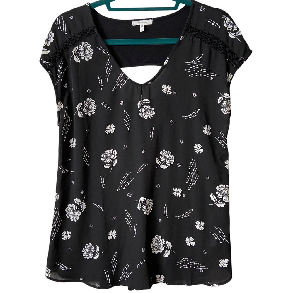 Maurices Women's Black Floral Short Sleeve Top Size Large